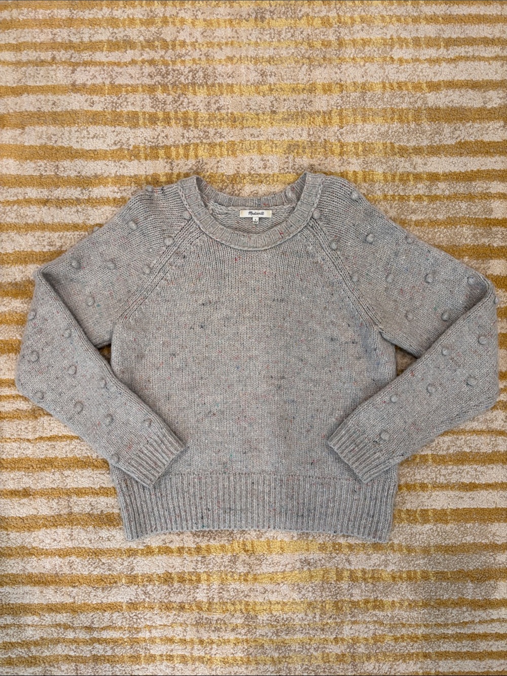 Madewell Heather Gray Pom-Pom Crewneck Sweater Wool Blend